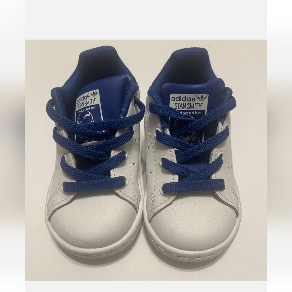 NEW Adidas Stan Smith I White Blue Athletic Shoe Sneaker Baby Toddler Size 4K